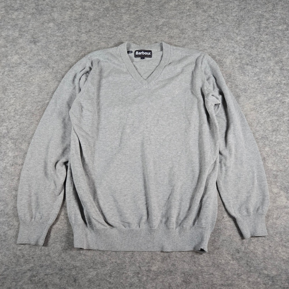 Barbour Mens Grey Pima Cotton V Neck Classic Sweater M